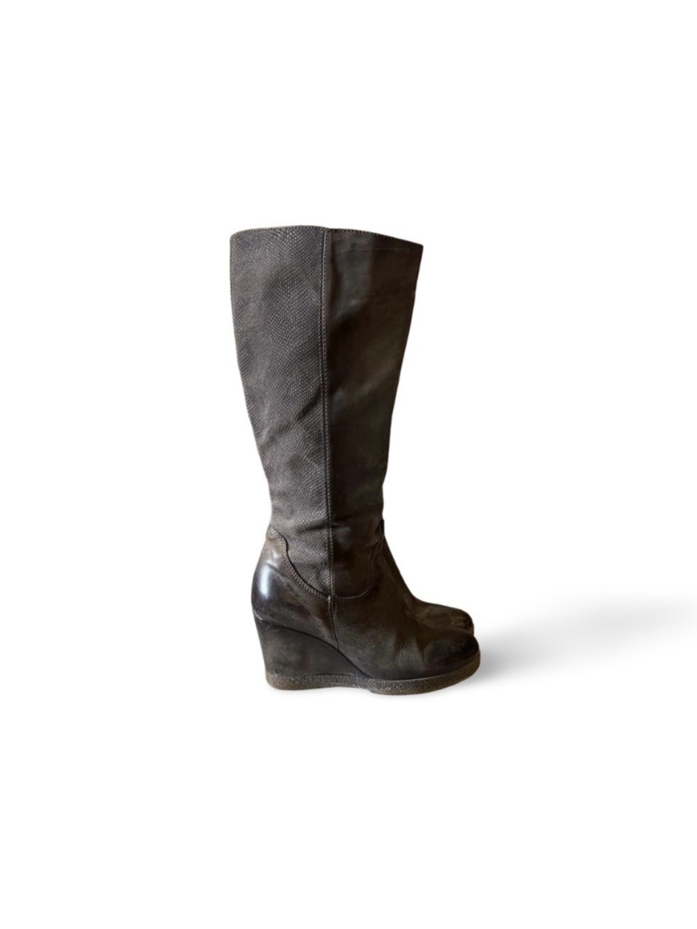 Women's Dark Brown Wedge Knee-High Boots